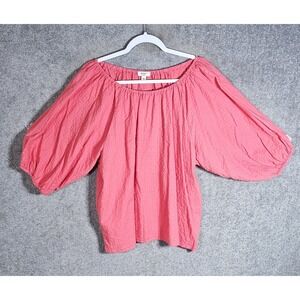 Dylan Top Womens Size Medium Pink Cotton Puff Sleeve 3/4 Sleeve Lightweight